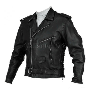 Mens Marlon Brando Black Biker Motorcycle Armoured Jacket Terminator Style -